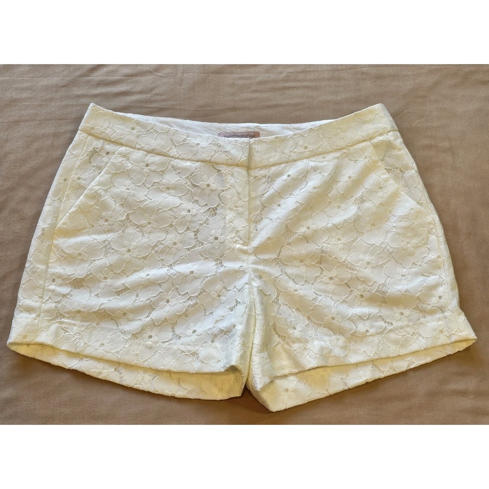 Saint Tropez West White Floral Lace Nylon Shorts Pockets Size 10